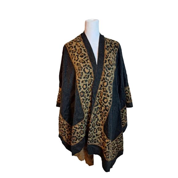 Leopard Print Wrap Reversible Black Brown Scarf One Size - Picture 1 of 5